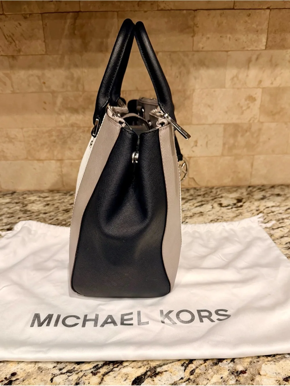 Michael Kors Sutton Black, White & Light Gray Colorblock Satchel